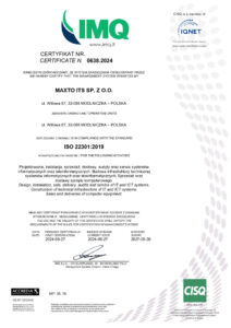thumbnail of Certificato ISO 22301 ISO MAXTO ITS SP. Z O. O. wyd. 2024.05.27 0638.2024