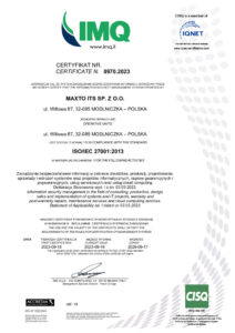 thumbnail of Certificato ISO 27001 MAXTO ITS SP. Z O.O. wyd.18.09.2023 0970.2023