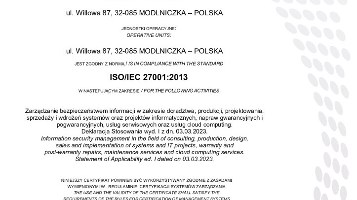 thumbnail of Certificato ISO 27001 MAXTO ITS SP. Z O.O. wyd.18.09.2023 0970.2023