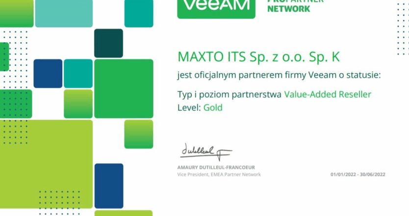 Maxto ITS złotym partnerem firmy Veeam
