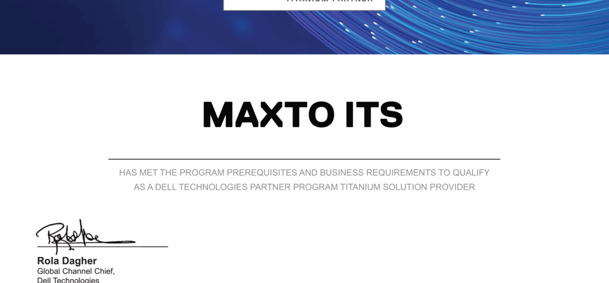 Uzyskaliśmy najwyższy status partnerski DELL 8 Maxto ITS złotym partnerem Dell Technologies - zdjęcie potwierdzającego certyfikatu