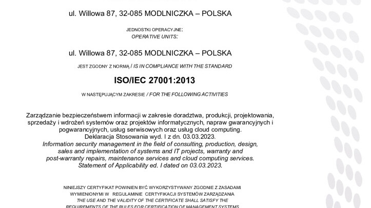 Certyfikaty jakości ISO dla Maxto ITS