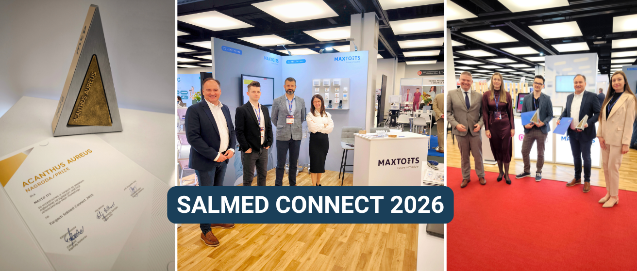 salmed blog Stoisko MAXTO ITS podczas targów SALMED CONNECT 2026 w Poznaniu. Na zdjęciu prezentacja nowoczesnych rozwiązań IT i healthcare dla sektora ochrony zdrowia, rozmowy z uczestnikami targów oraz ekspozycja technologii związanych z cyberbezpieczeństwem i infrastrukturą medyczną.
